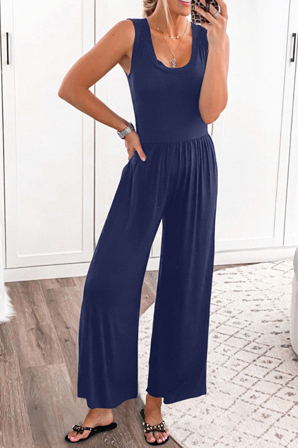 Full Size Scoop Neck Wide Strap Jumpsuit.