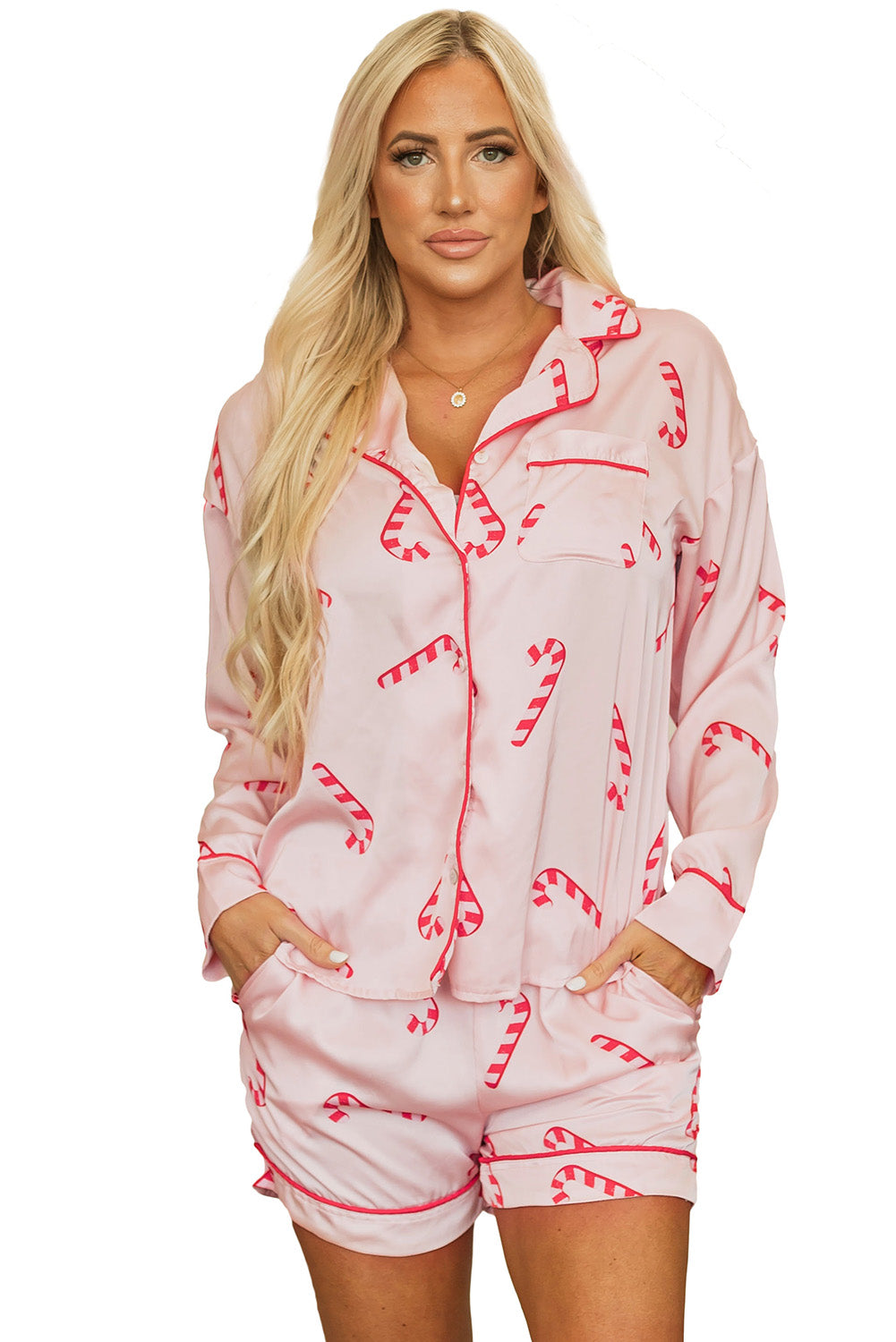 Pink candy cane pajama set