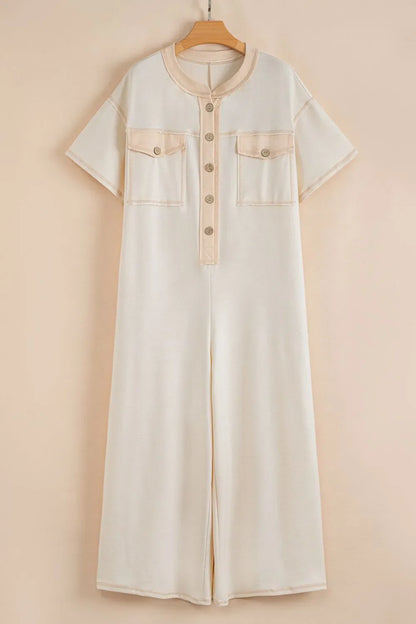 Pocket Front Short Sleeve Wide Leg Jumpsuit