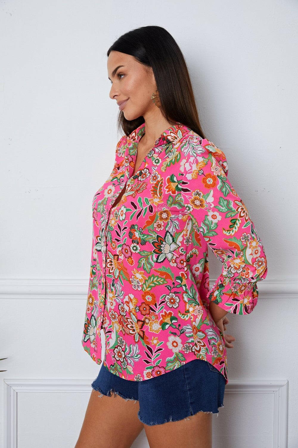 Floral Button Up Flounce Sleeve ShirtUpgrade Your Wardrobe with our Floral Button Up Flounce Sleeve Shirt
 Indulge in the ultimate blend of style and comfort with our Floral Button Up Flounce Sleeve ShiLove Salve Flounce Sleeve ShirtBlouses