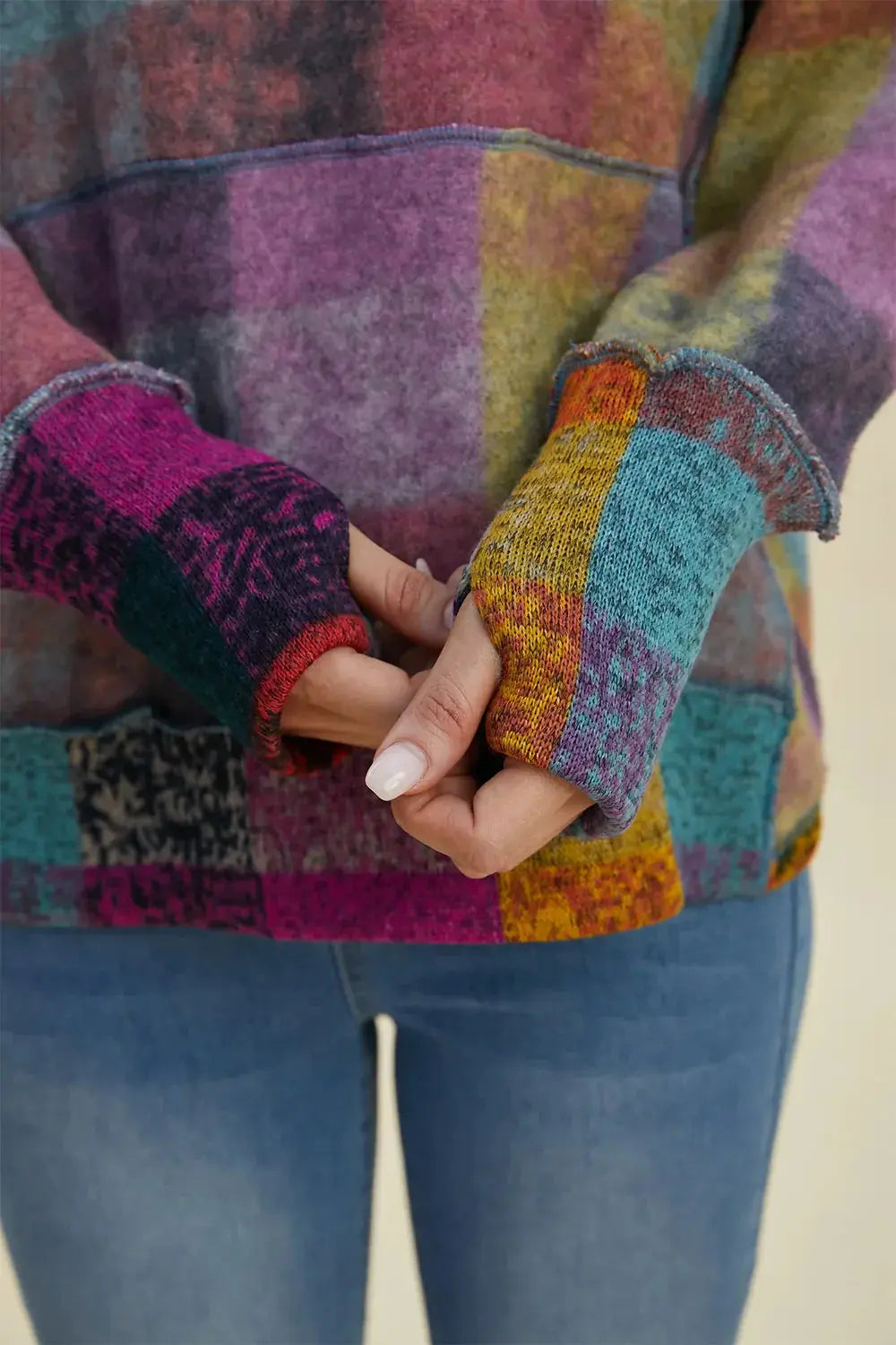 Double Take Full Size Plaid Dropped Shoulder Fleece Hoodie - Love Salve