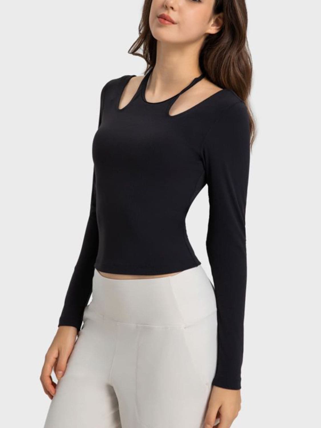 Halter Neck Long Sleeve Sporty Top.