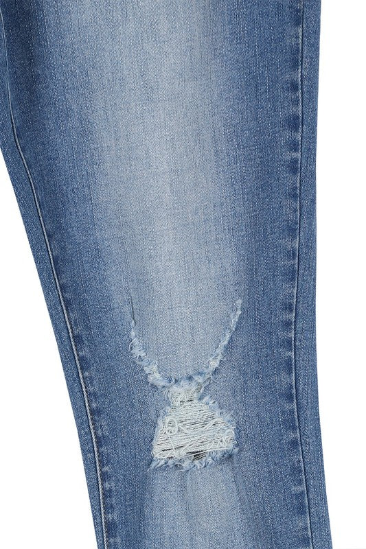 Stylish dark wash distressed skinny jeans for a trendy look