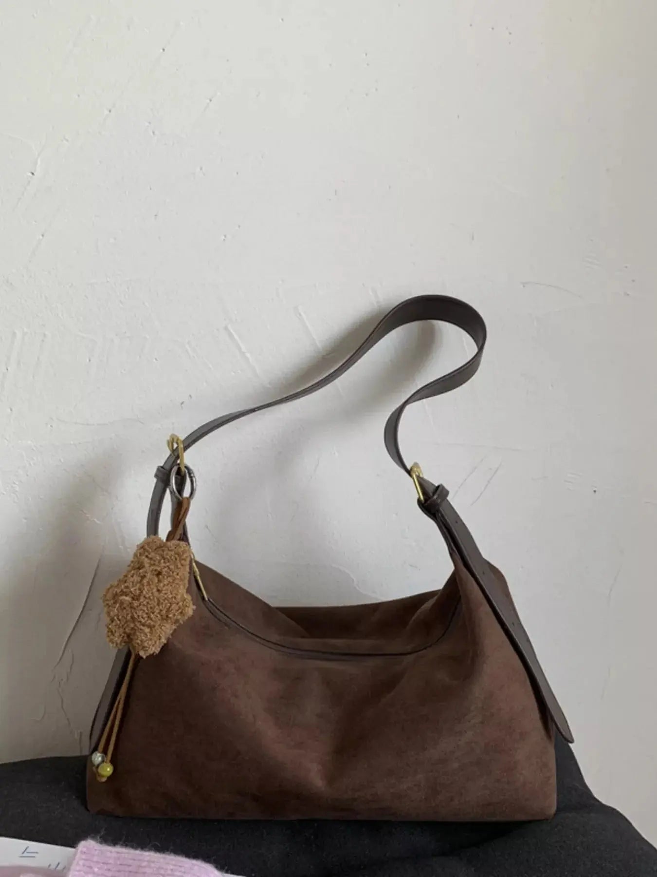 Solid Color Suede Hobo Crossbody Bag Simply Love