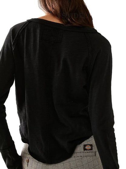 Notched sheer long sleeve tee