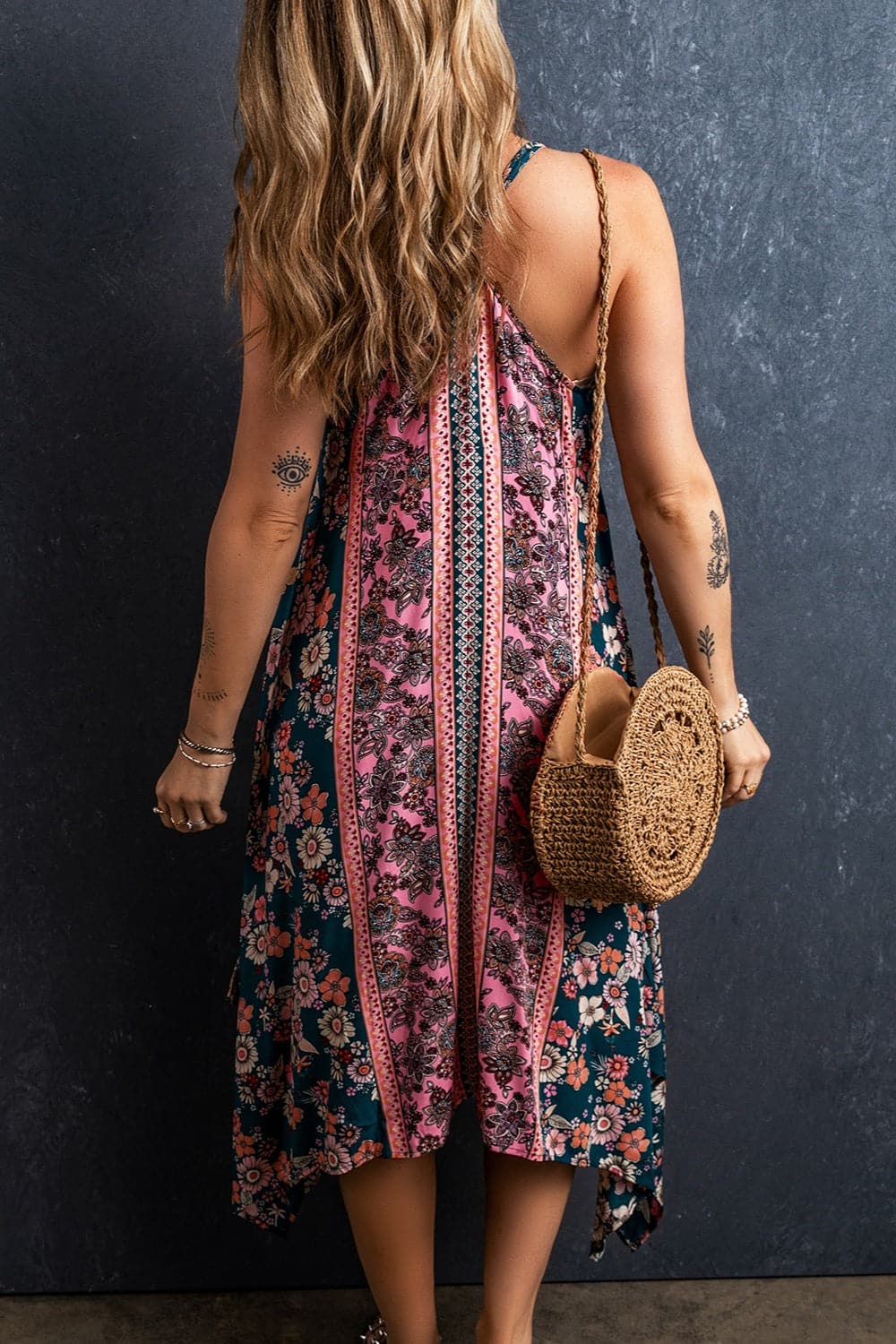 Printed V-Neck Midi Cami Dress.