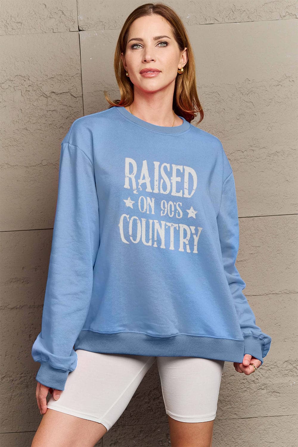 Simply Love Full Size RAISED ON 90'S COUNTRY Graphic Sweatshirt.