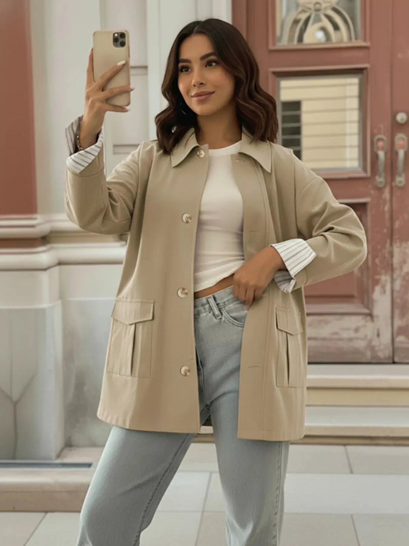 Relaxed Fit Button Up Shacket Simply Love