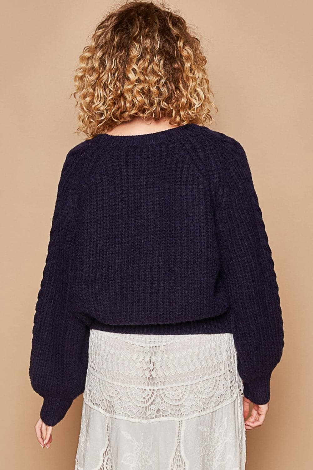 POL Cable Knit Cutout Long Sleeve Sweater.