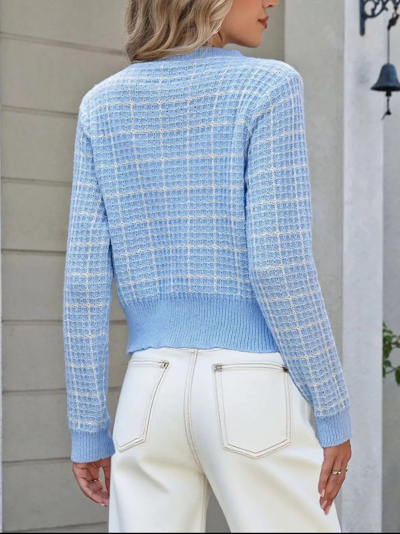 Bow Decor Button Up Cardigan For Women Tweed Knit With Pearl Buttons Simply Love