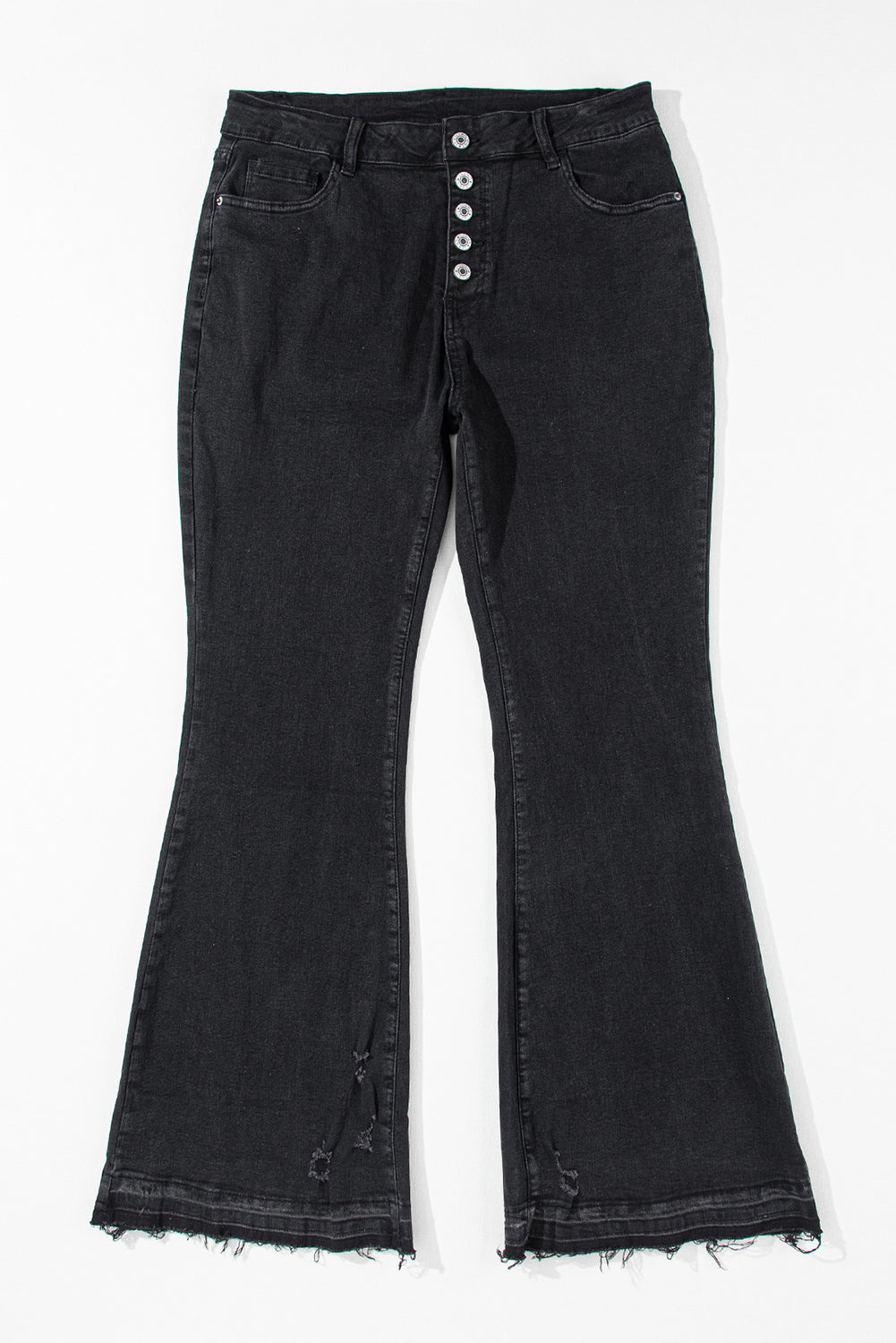 Chic black high-rise flared jeans with retro button front