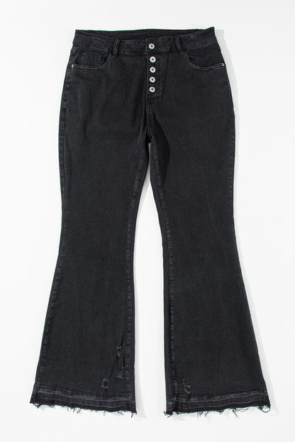 Chic black high-rise flared jeans with retro button front