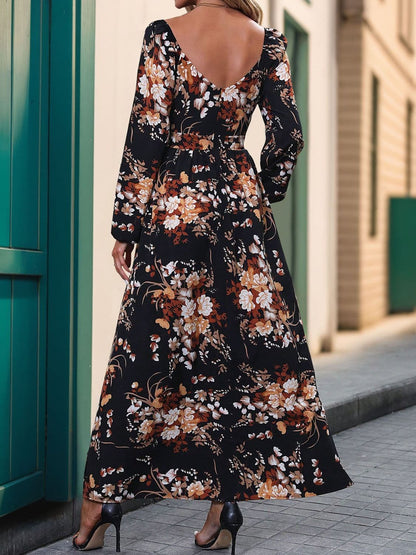 Slit Printed Surplice Long Sleeve Maxi Dress.