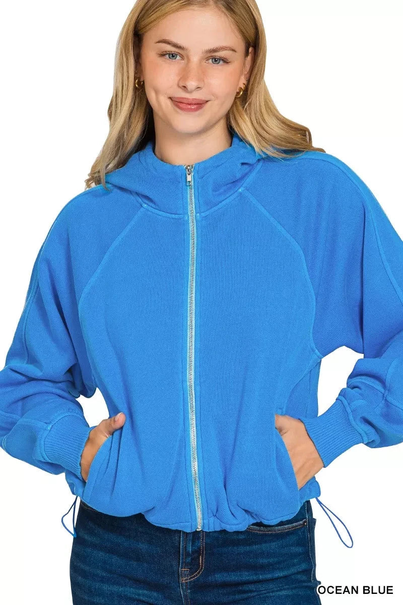Zenana Fleece Pigment Dye Zip Up Hoodie with Pockets Coco’s Tee Boutique