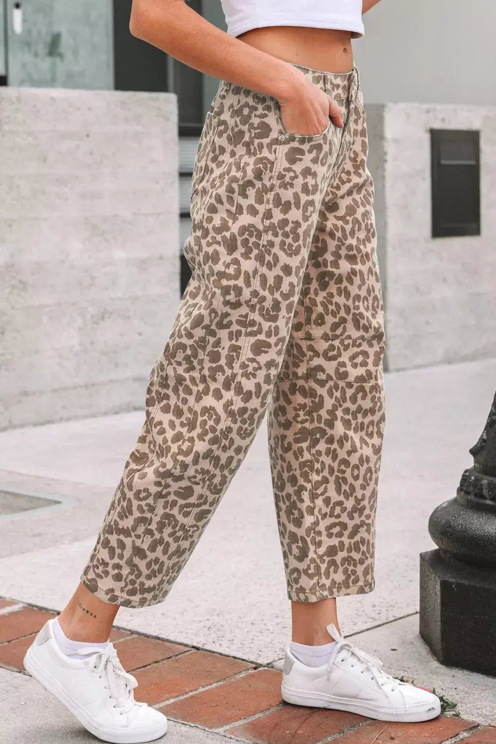 Leopard Print High-Waisted Cropped Jeans Simply Love