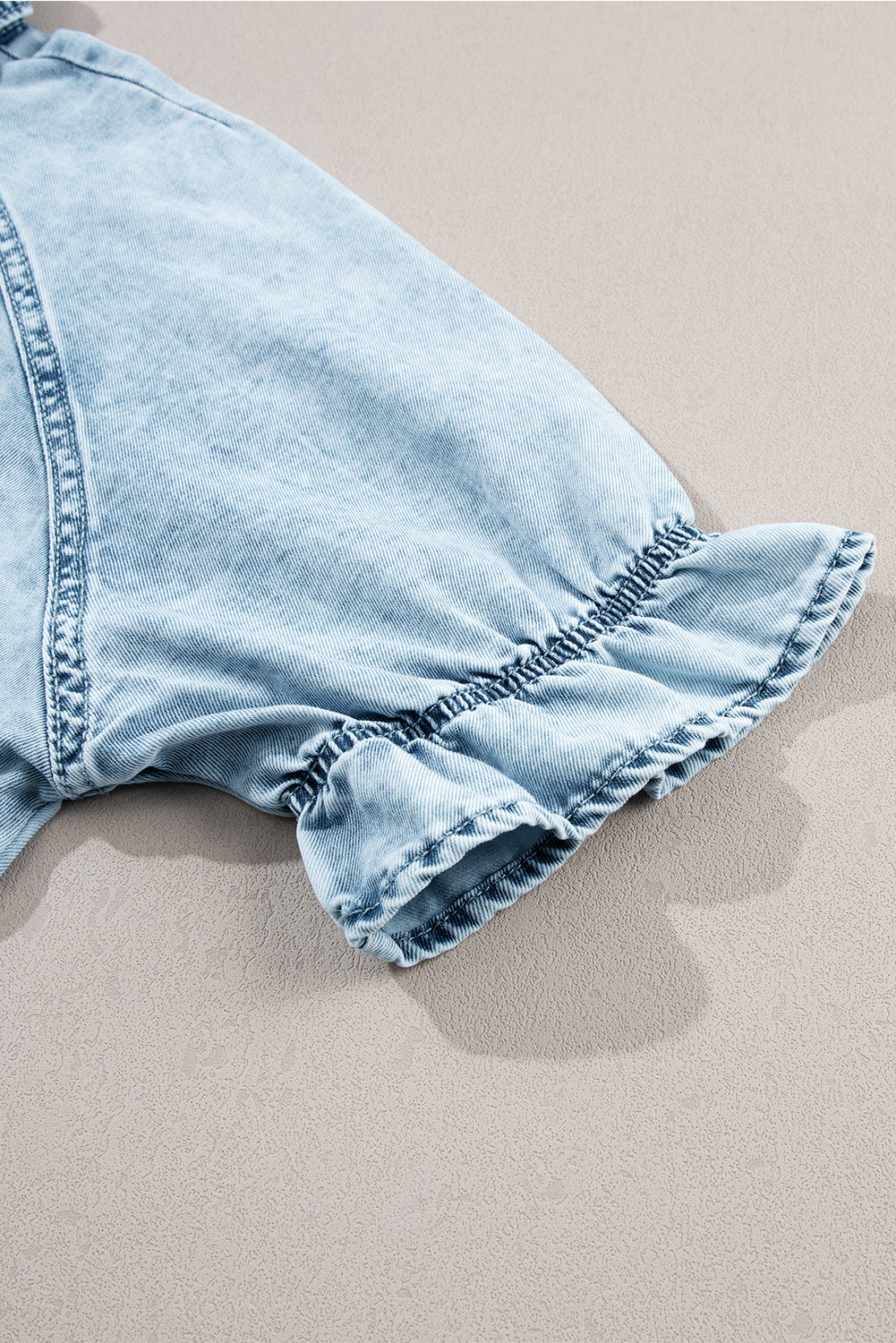 Kimber Ruffled Short Sleeve Buttoned Denim Dress with Mineral Wash - Love Salve 