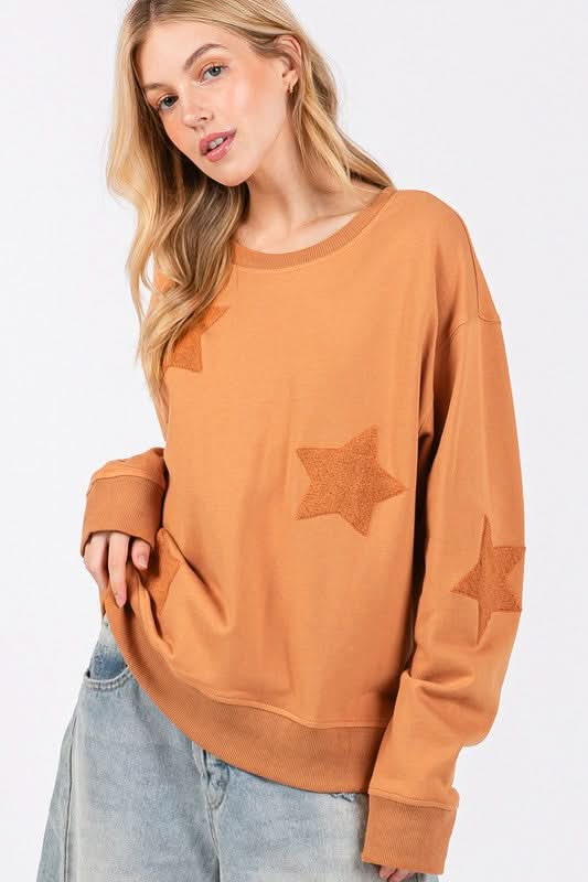 SAGE + FIG Star Patch Long Sleeve Sweatshirt