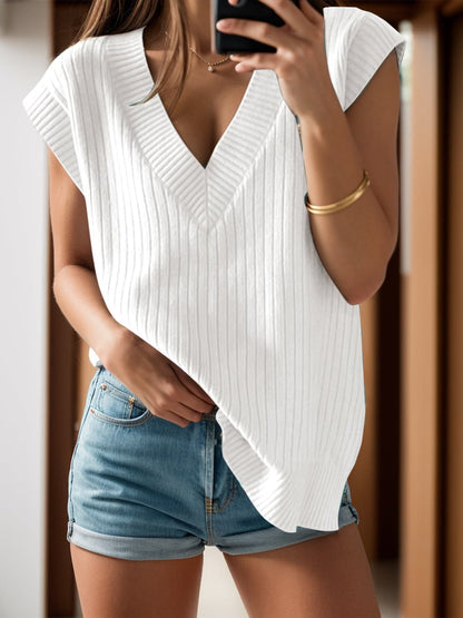 V-Neck Cap Sleeve Knit Vest.