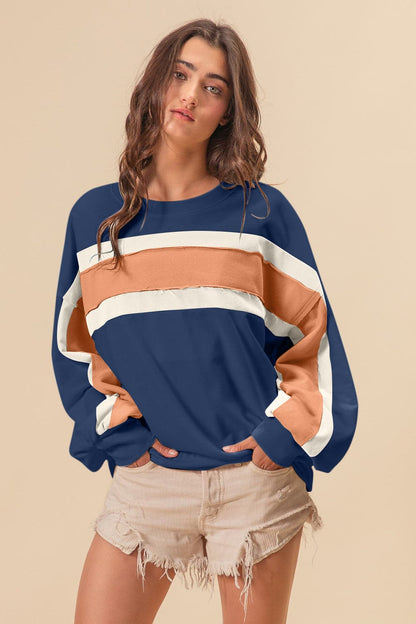 BiBi French Terry Color Block Cut Edge Detail Sweatshirt.