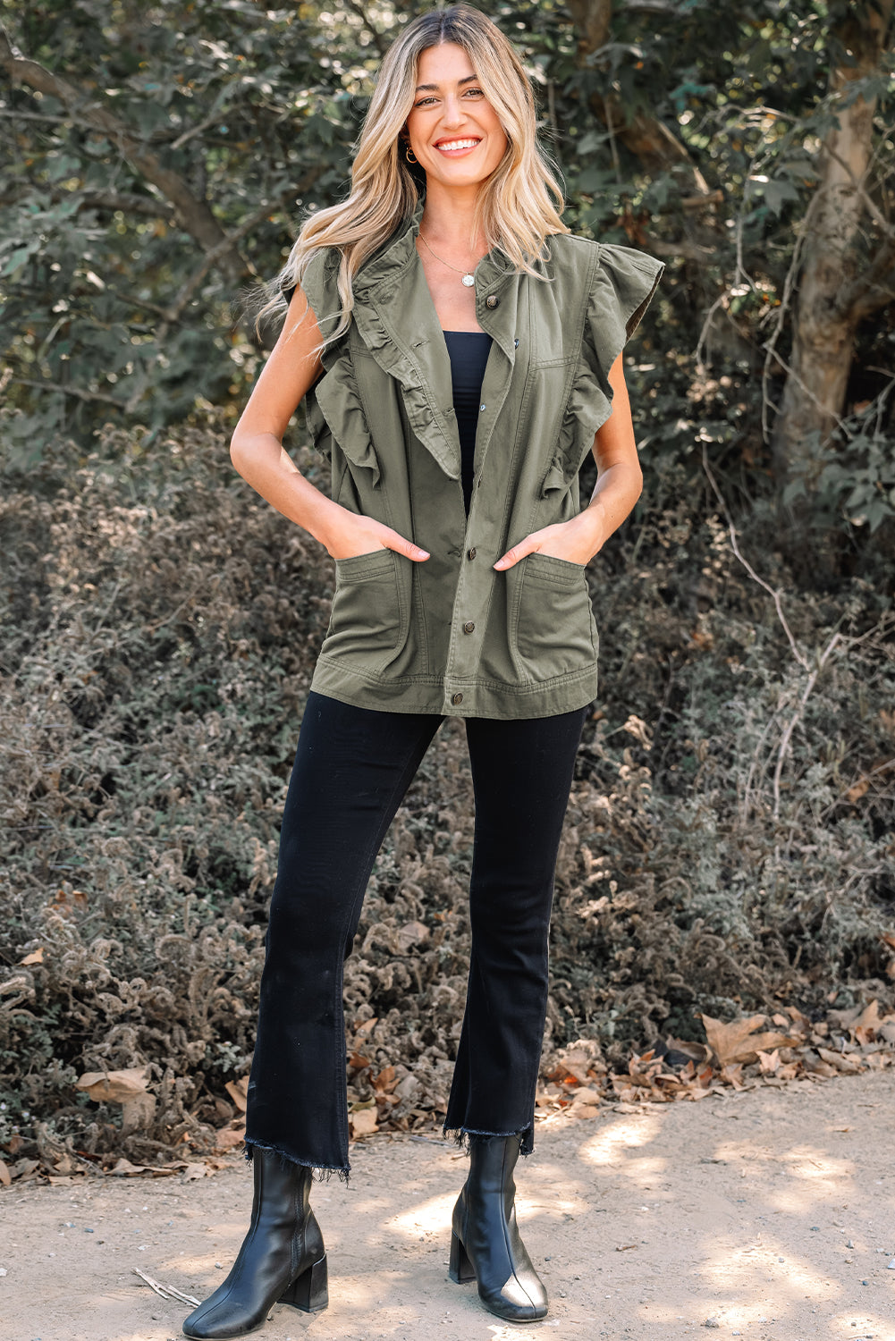 Green Bay Ruffled Patchwork Denim Jacket Vest For Women Dear-Lover Dropshipping