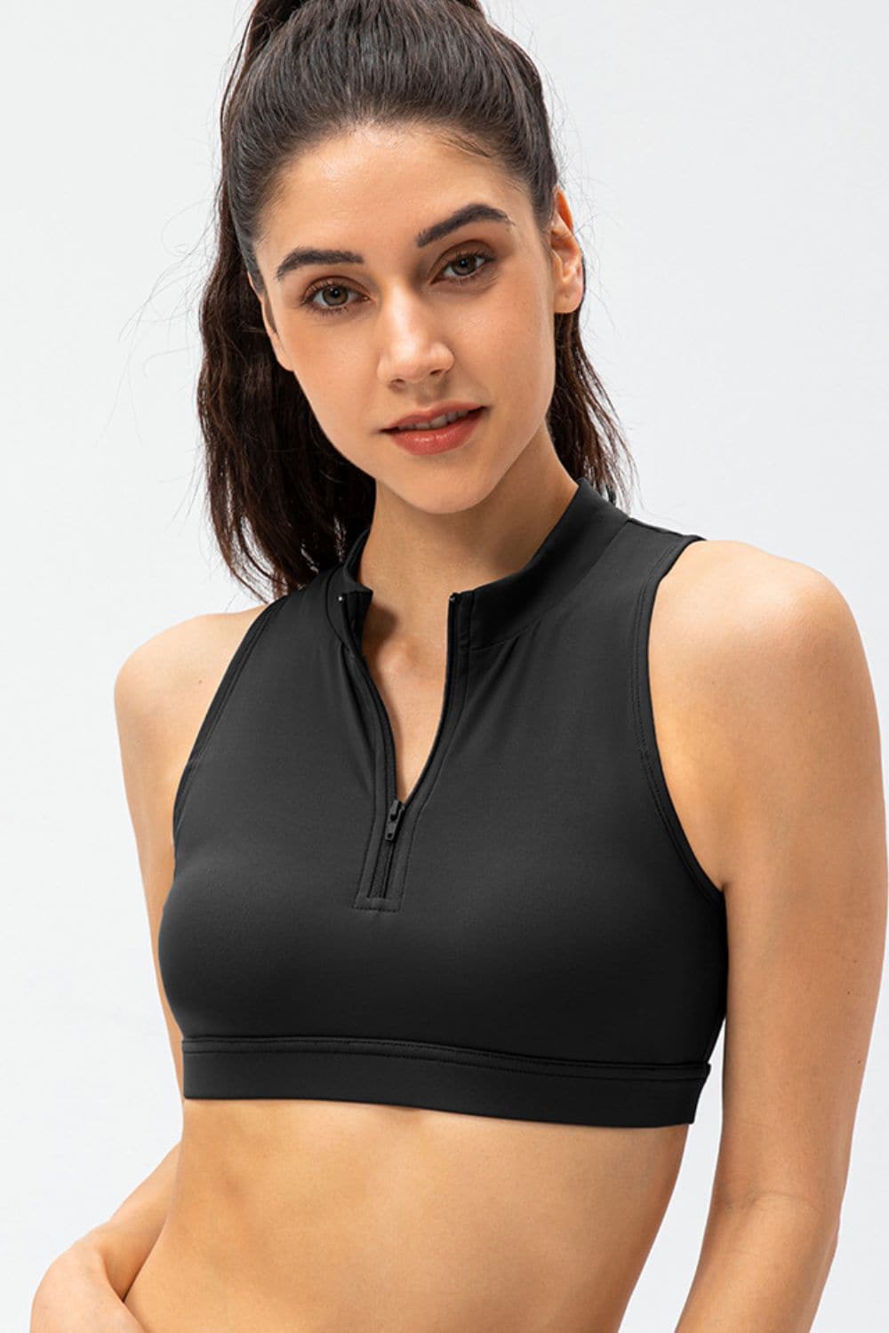 Full Size Cropped Cutout Back Zipper Front Active Tank Top.