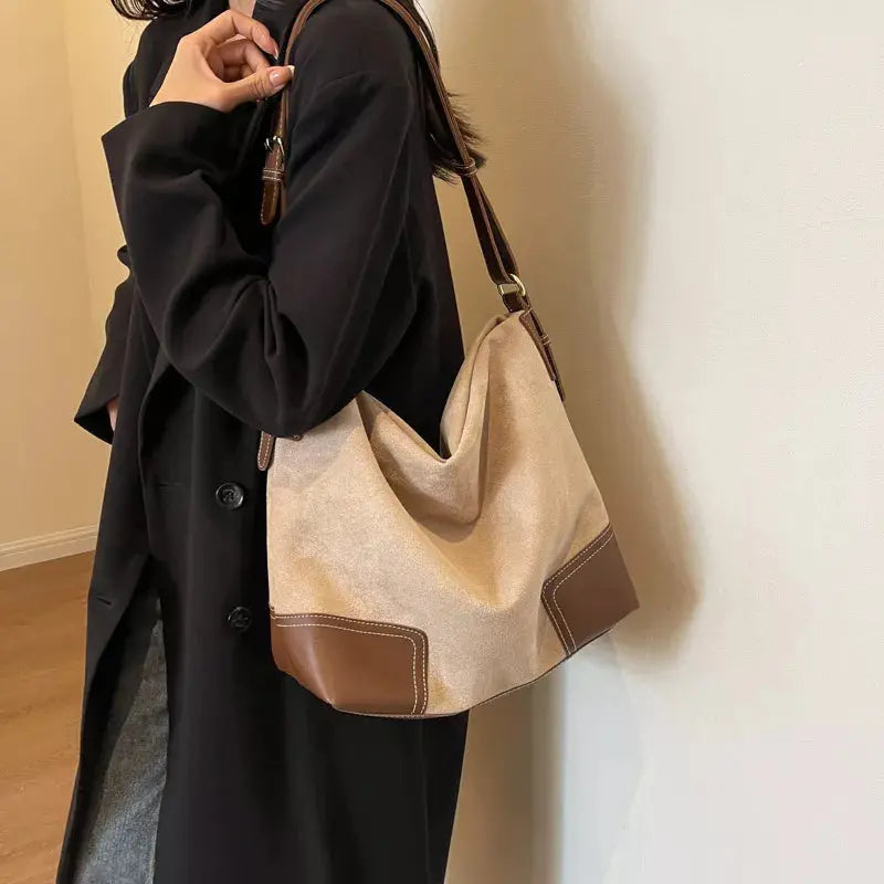 Suede Tote Bag with Leather Trim Simply Love