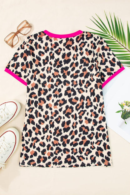 Leopard Round Neck Short Sleeve T-Shirt.