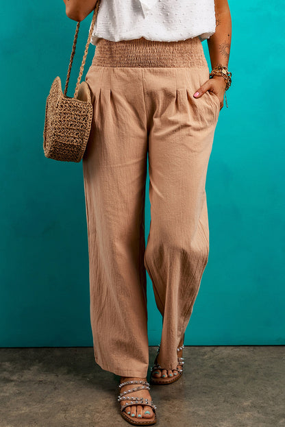 Clay smocked waist relaxed straight-leg trousers