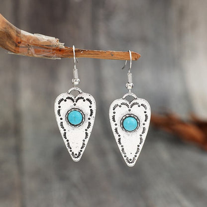 Alloy Turquoise Heart Dangle Earrings.