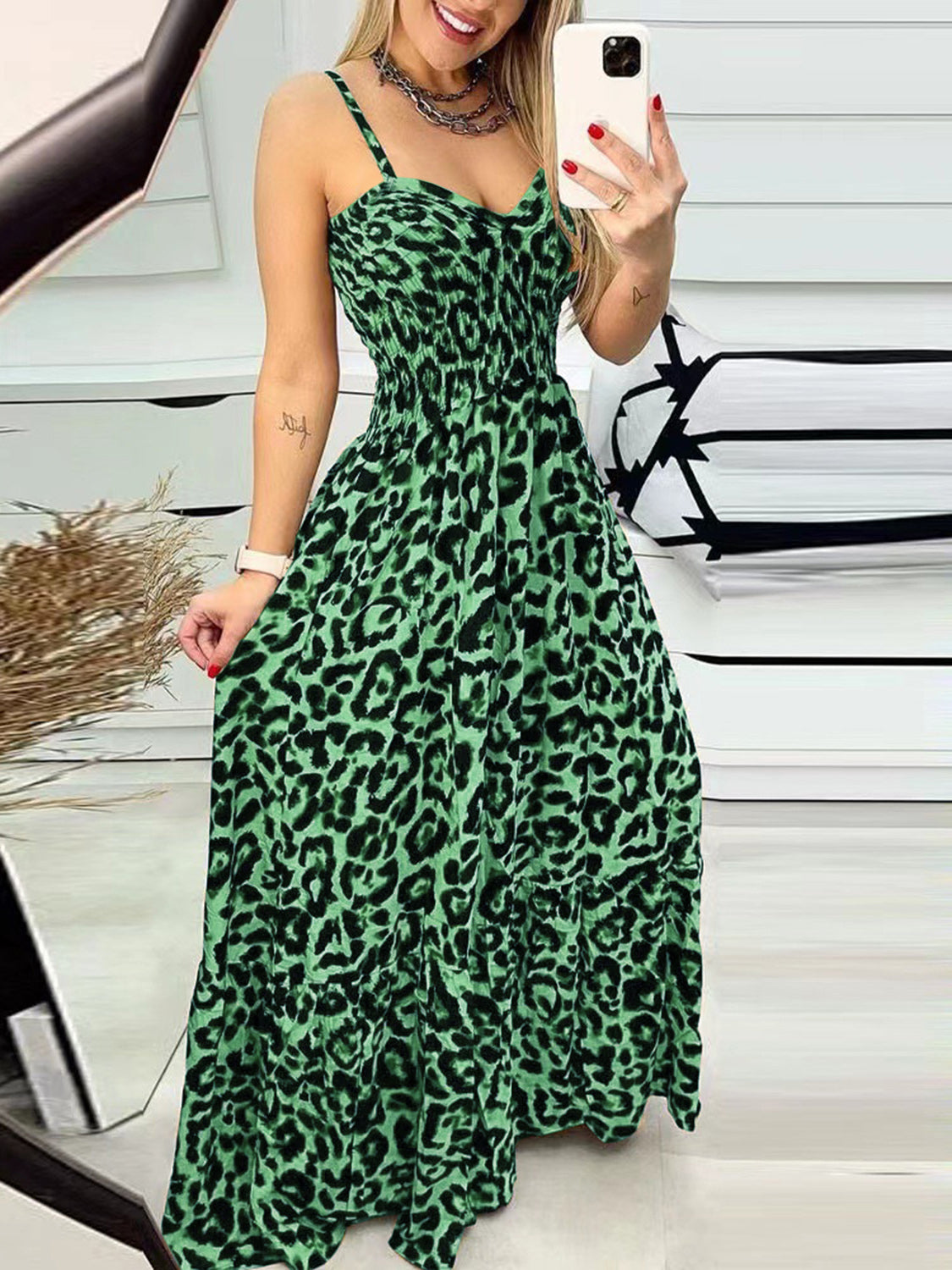 Leopard-print cami dress with sweetheart neckline