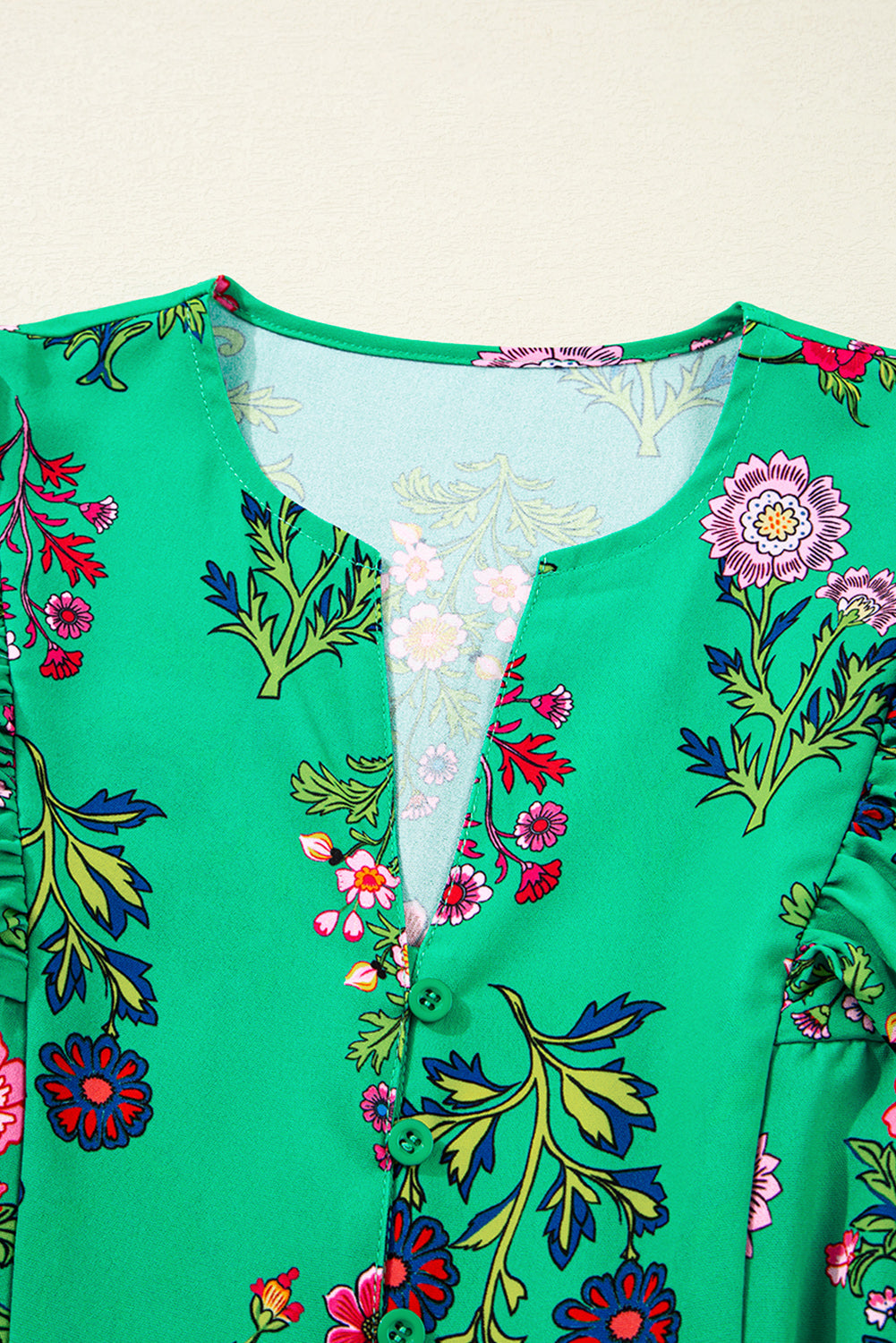 Premium Green Floral Ruffled Three Quarter Sleeve Buttoned Dress Dear-Lover Dropshipping