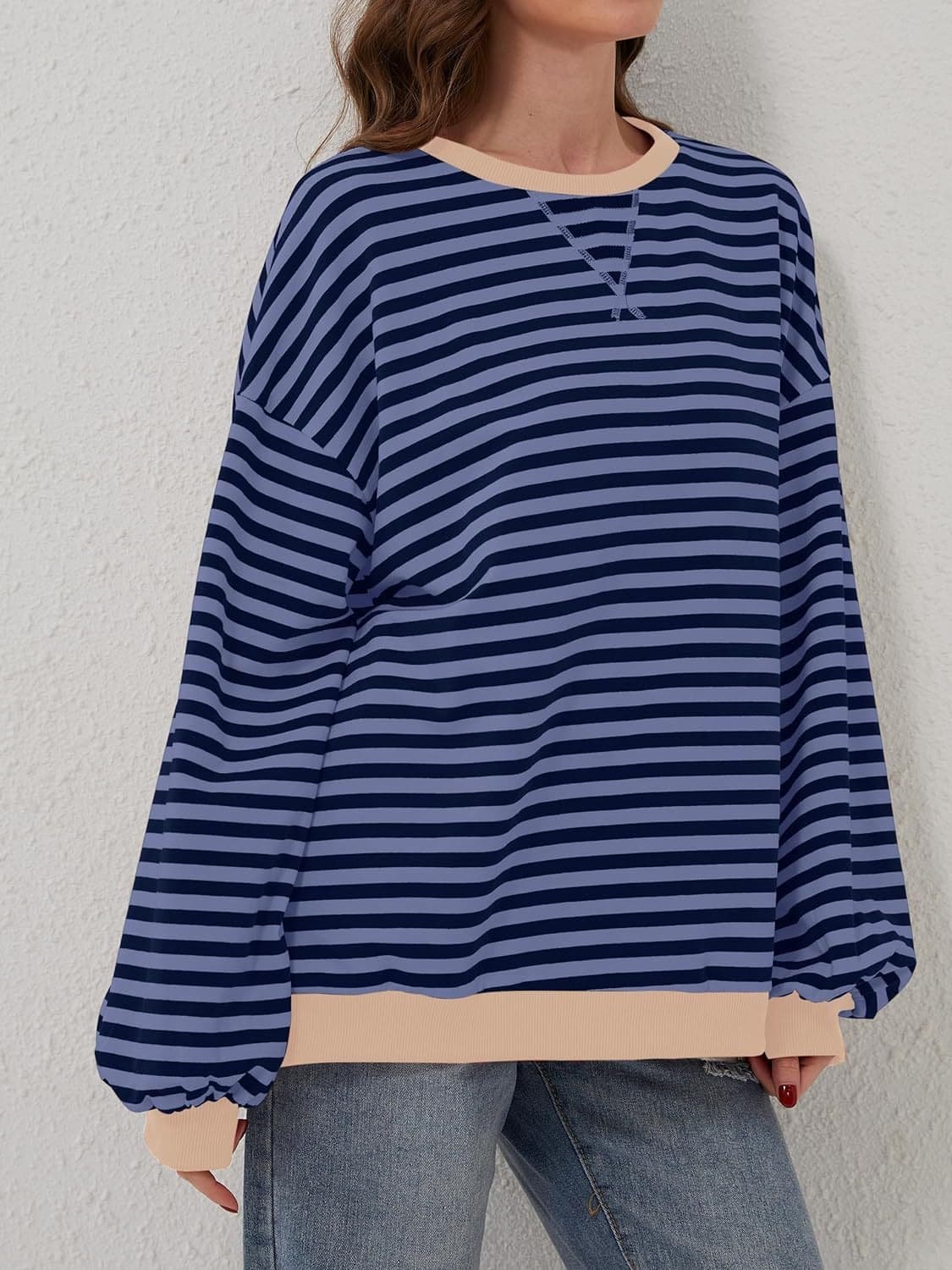 Contrast Striped Long Sleeve Sweatshirt.