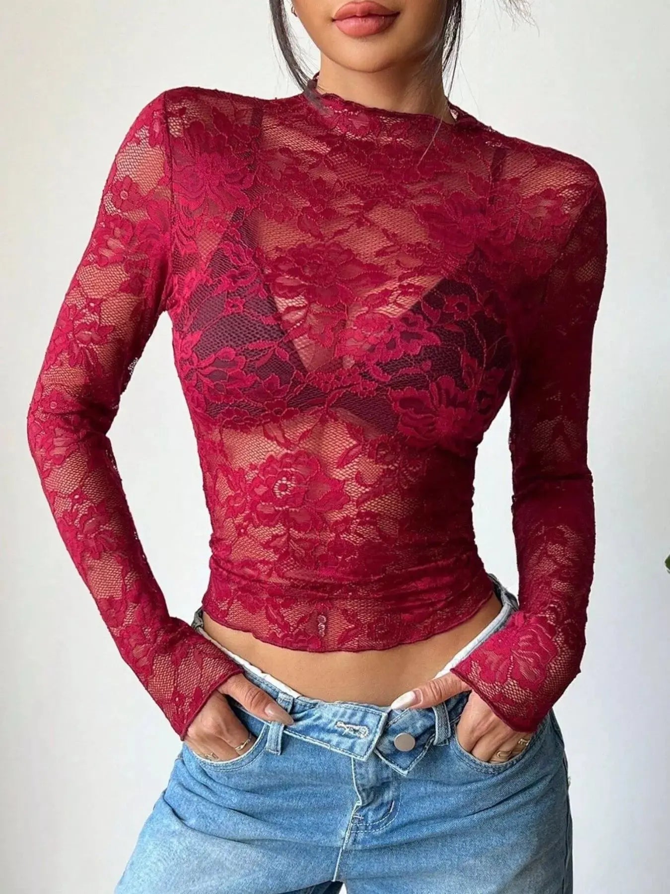 Elegant Floral Lace Long Sleeve Top Simply Love