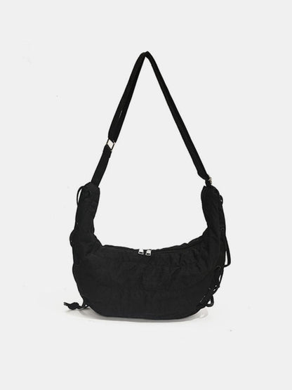 Stylish large polyester crossbody bag with lace-up design