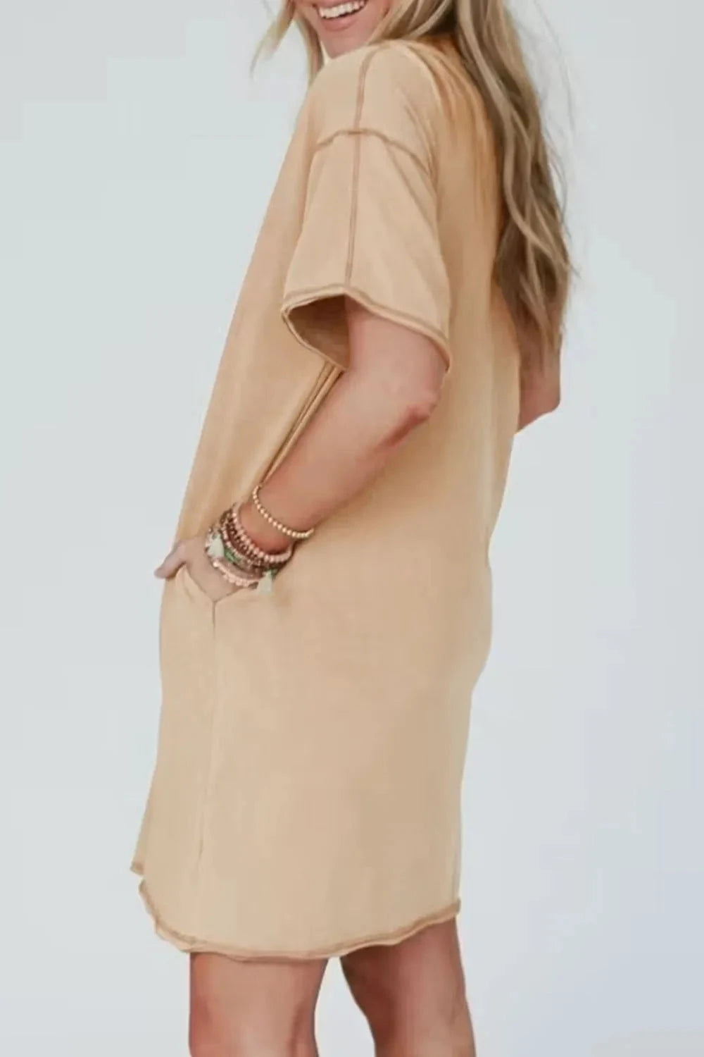 Mineral Wash Stud Beaded Star Pocketed T Shirt Dress Simply Love