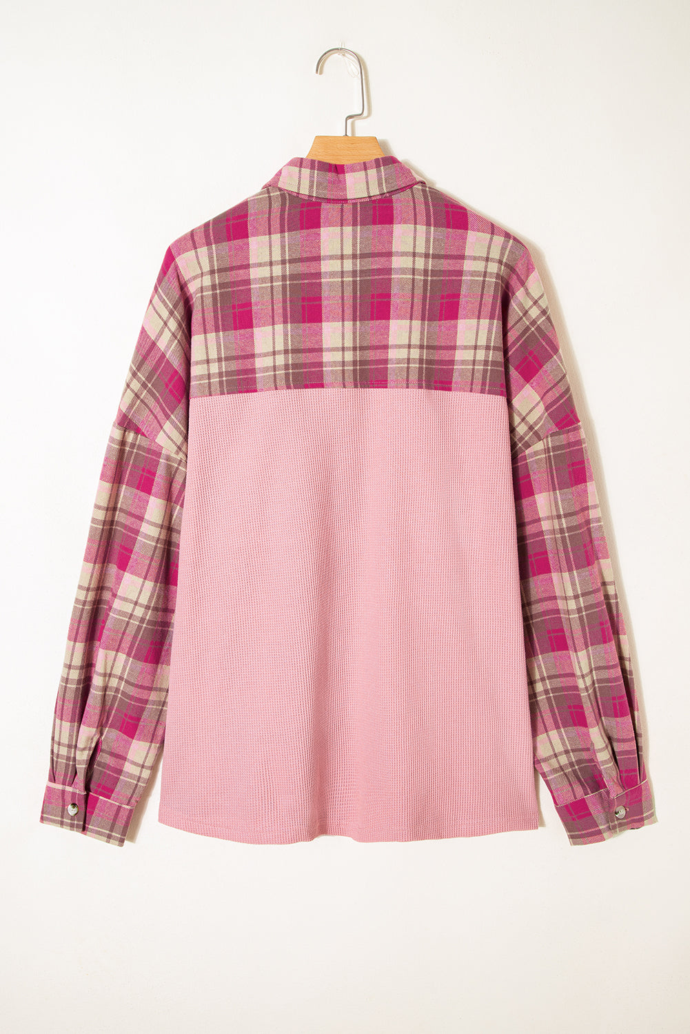 Pink Waffle Patch Pocket Plaid Patchwork Plus Size Shirt Dear-Lover Dropshipping