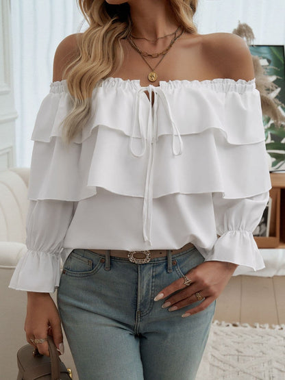 Off-Shoulder Flounce Sleeve Blouse.