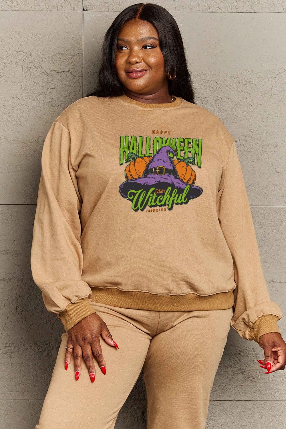 Simply Love Full Size Witch Hat Graphic Sweatshirt.