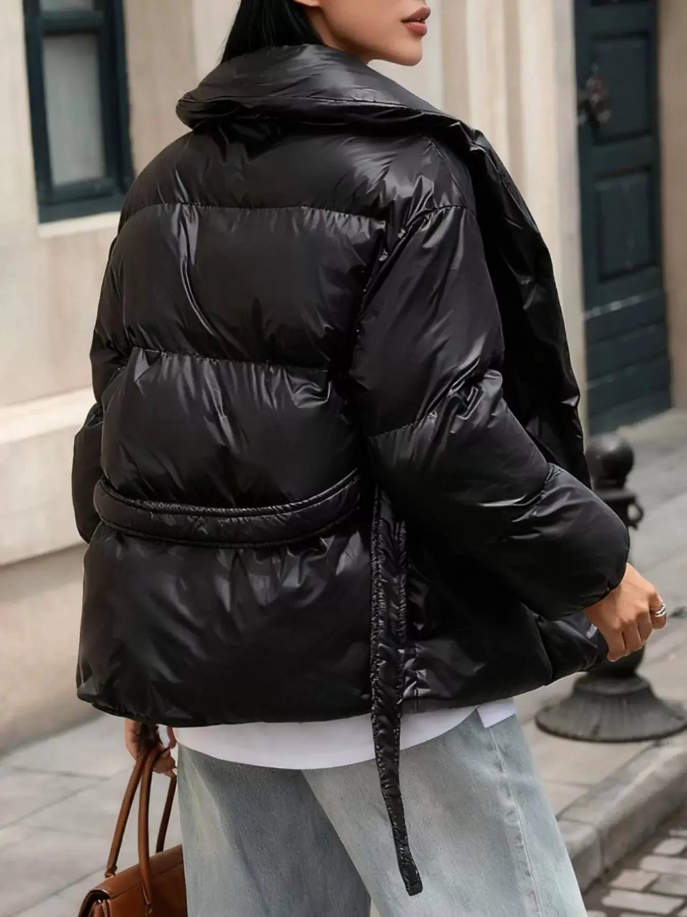 Long Sleeve Belted Puffer Jacket Simply Love