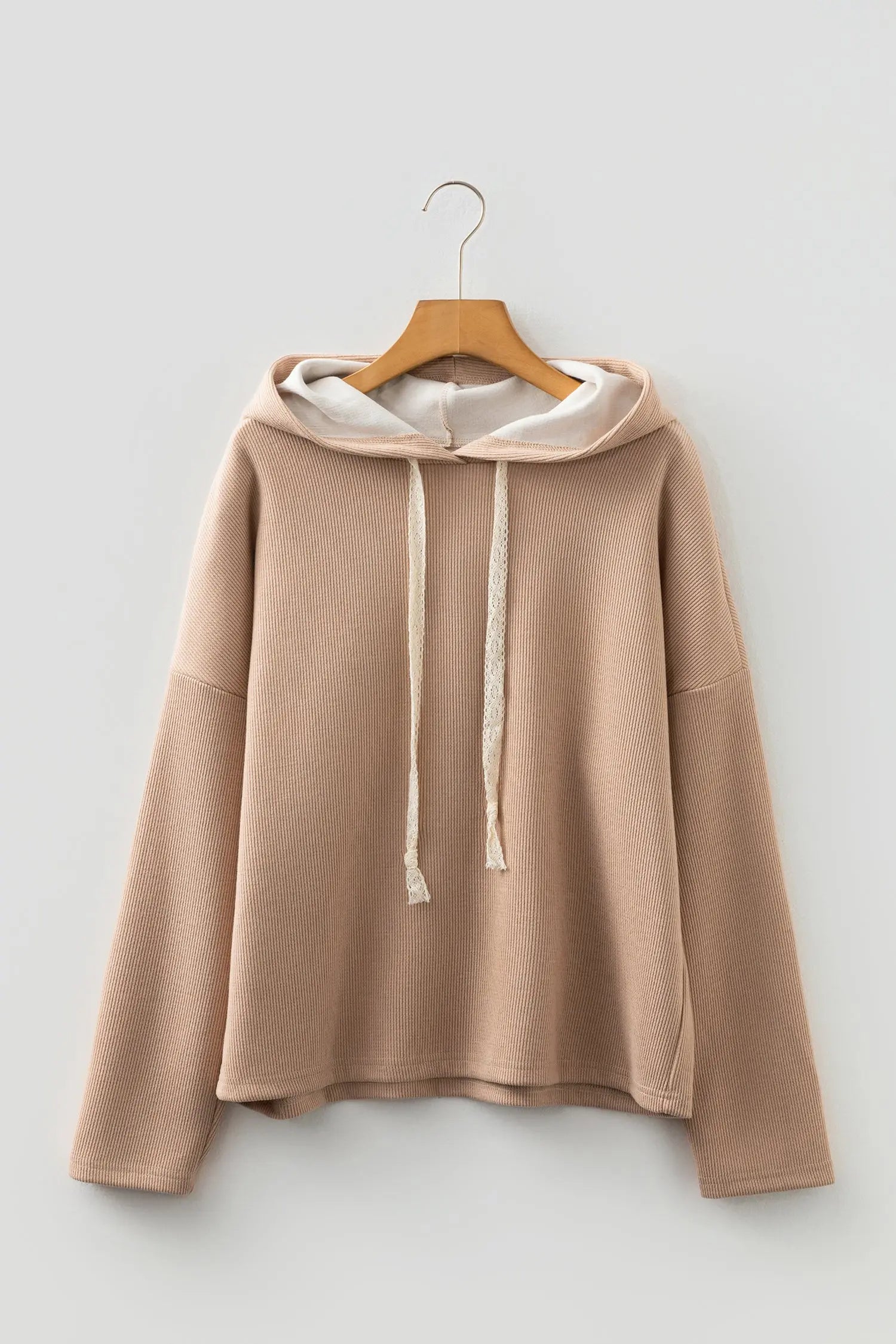 Casual Thermal Textured Lace Drawstring Baggy Hoodie Dear-Lover Dropshipping