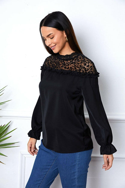 Leopard Frill Flounce Sleeve Blouse.