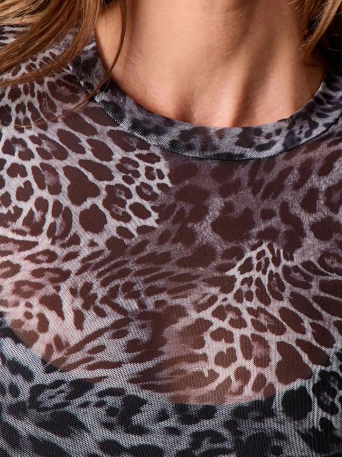 Sheer Leopard Print Long Sleeve Top Simply Love