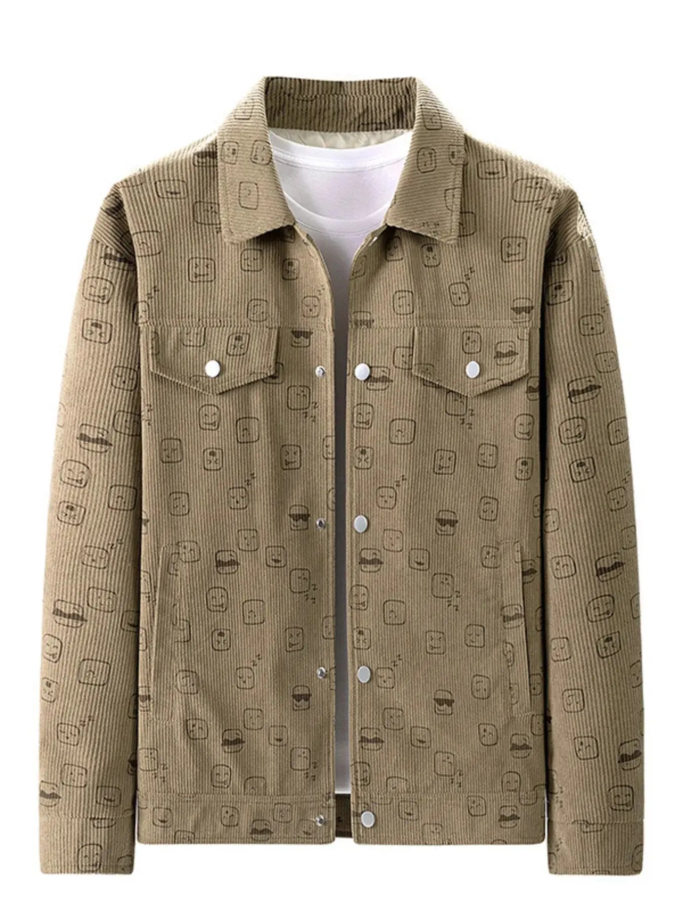 Men's Plus Size Snap Down Corduroy Printed Casual Jacket Simply Love