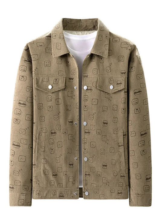 Men's Plus Size Snap Down Corduroy Printed Casual Jacket Simply Love