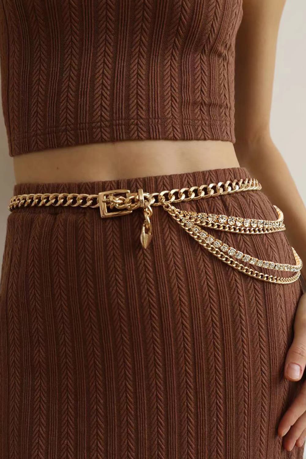 Rhinestone Decor Metal Chain Belt.