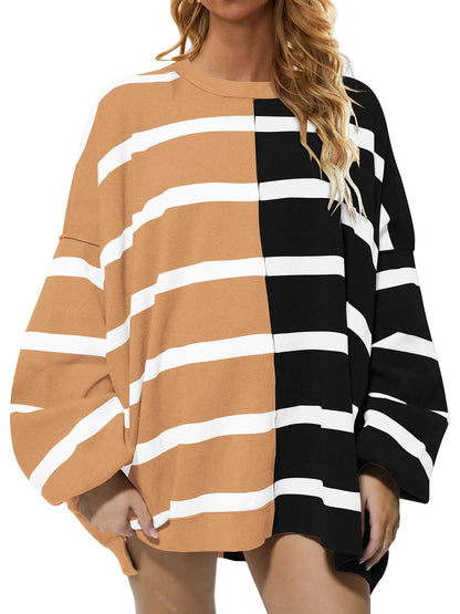 Striped Round Neck Long Sleeve Sweater.