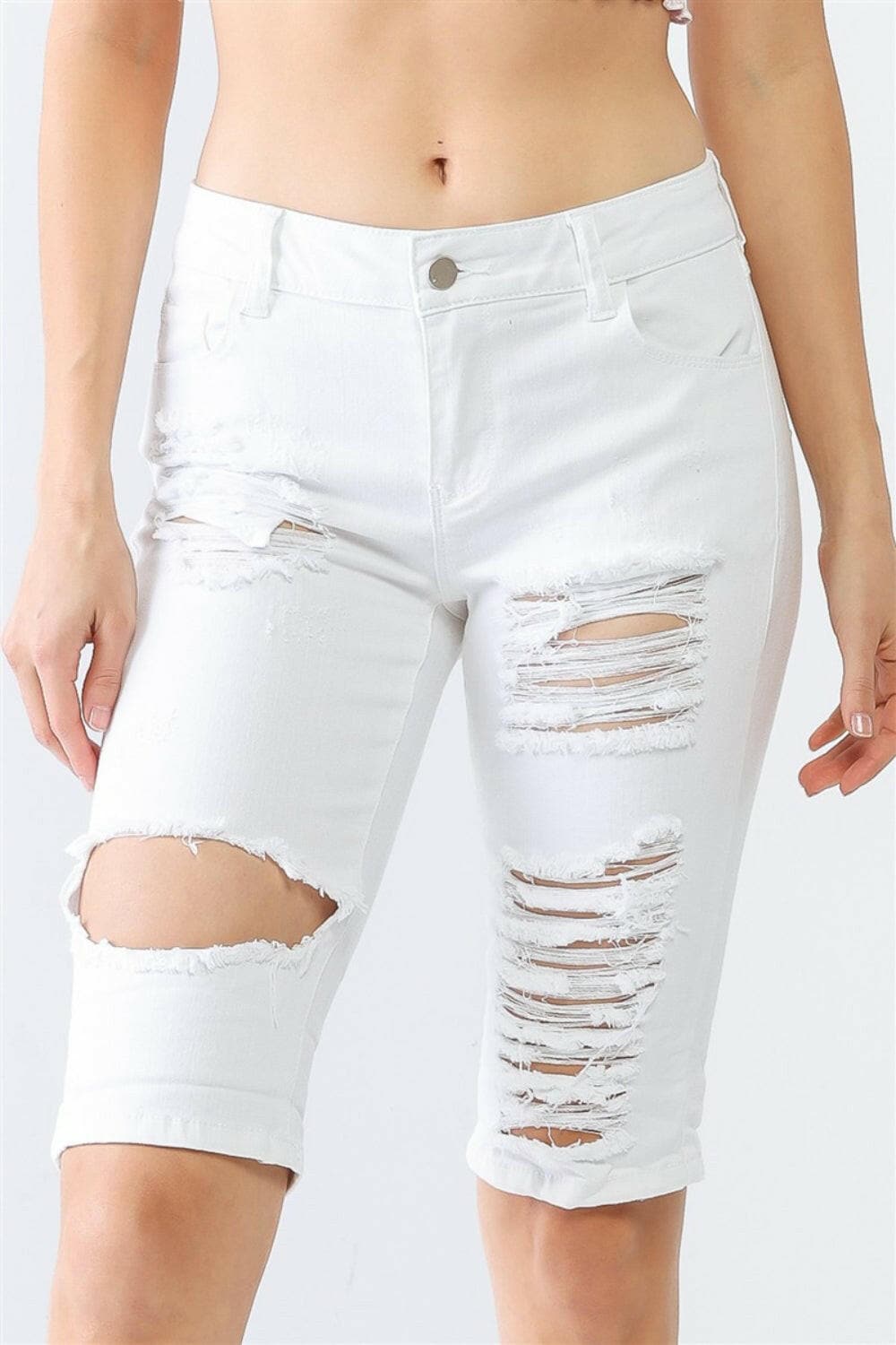 LITZ LA Distressed Bermuda Denim Shorts.