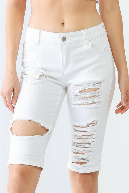 LITZ LA Distressed Bermuda Denim Shorts.