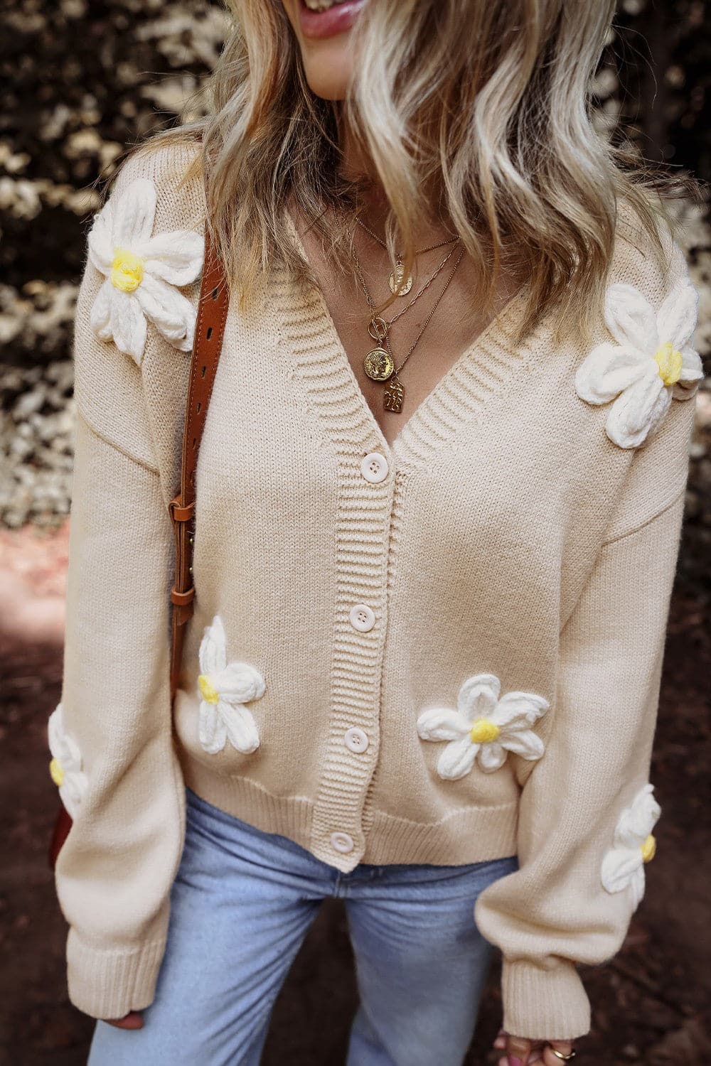 Flower Dropped Shoulder Long Sleeve Cardigan.