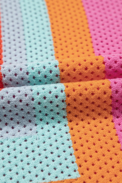 Color Block Eyelet Casual Knit Top